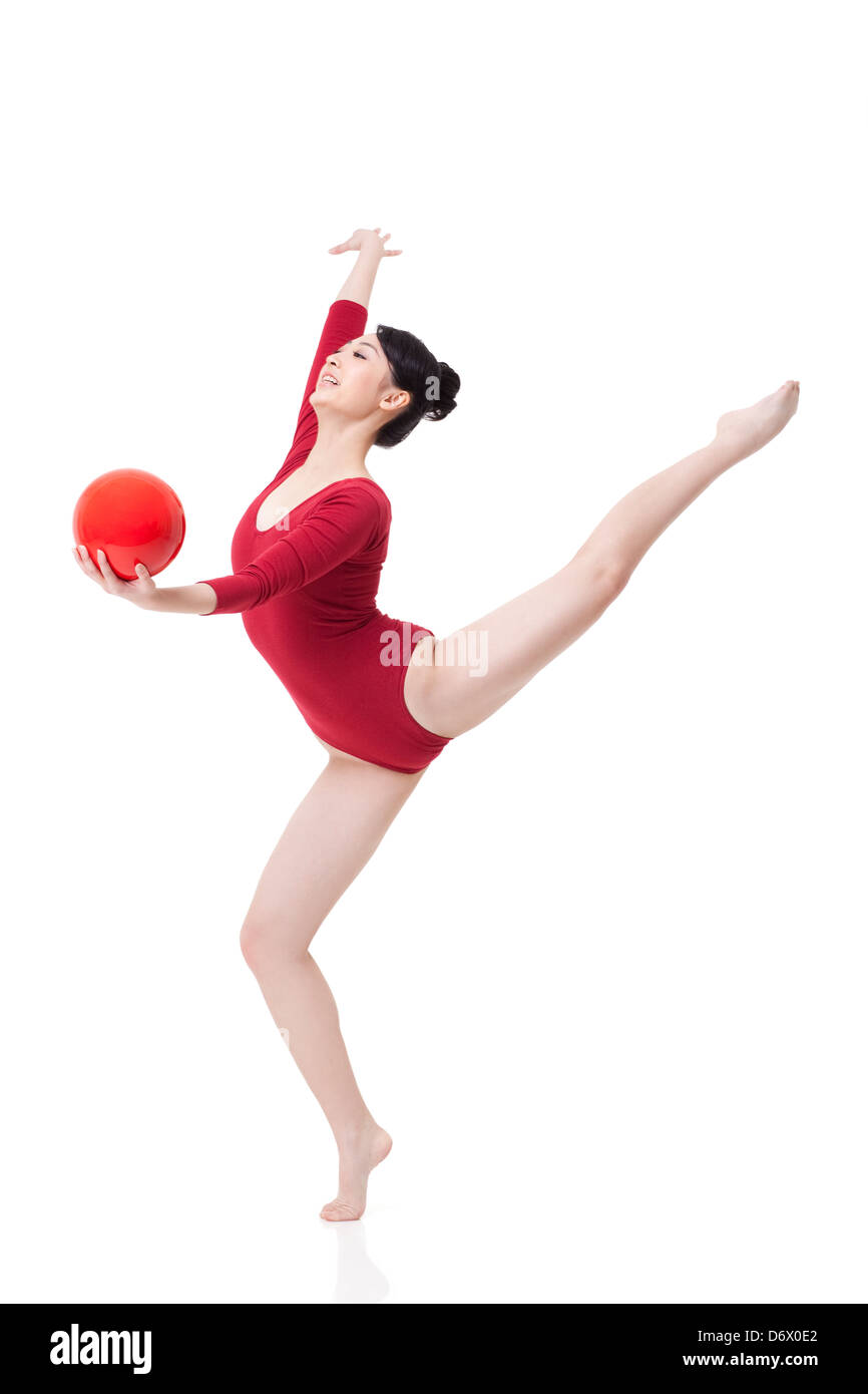 Female rhythmic gymnast performing with ball Stock Photo Alamy