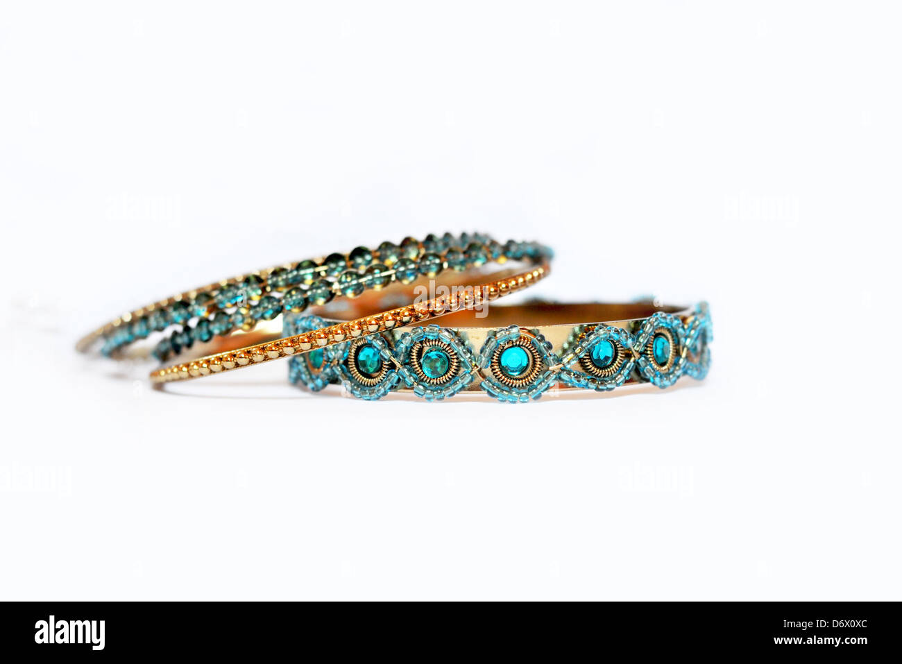 Bracelets,  blue, turquoise, gold, India style, Asia,  India, jewelery, Dubai Stock Photo