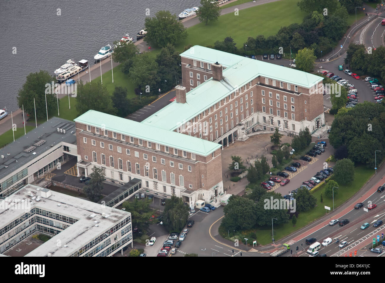 Overhead view of the Nottinghamshire county council offices in West Bridgford, Nottingham. Stock Photo