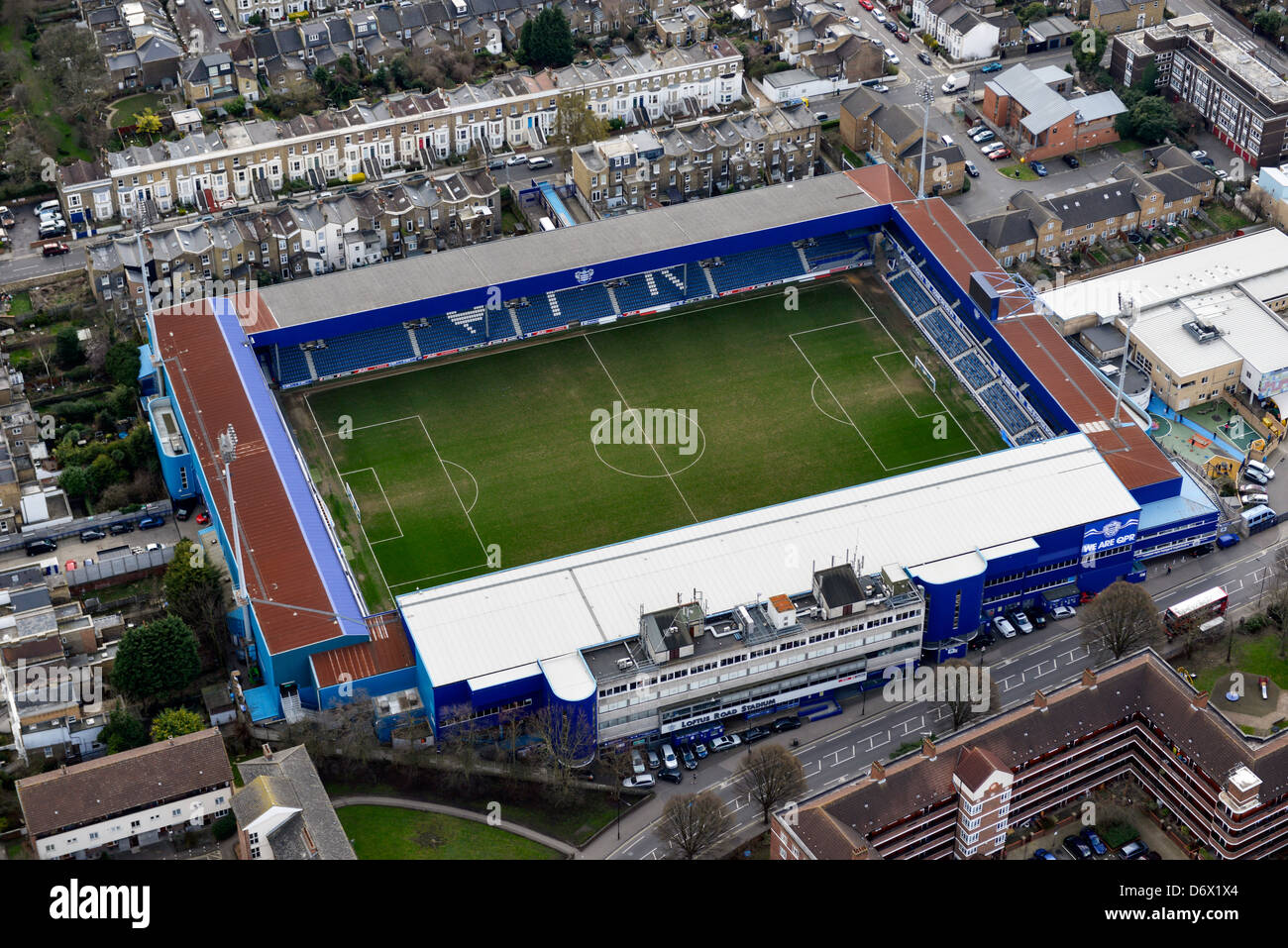 Aerial photograph of Queens Park Rangers Loftus Road Stadium Stock Photo