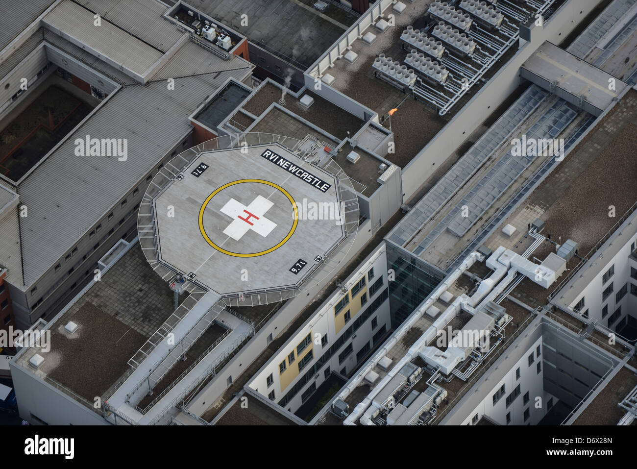 Aerial photograph of the helipad at Royal Victoria Infirmary Newcastle Upon Tyne. Stock Photo