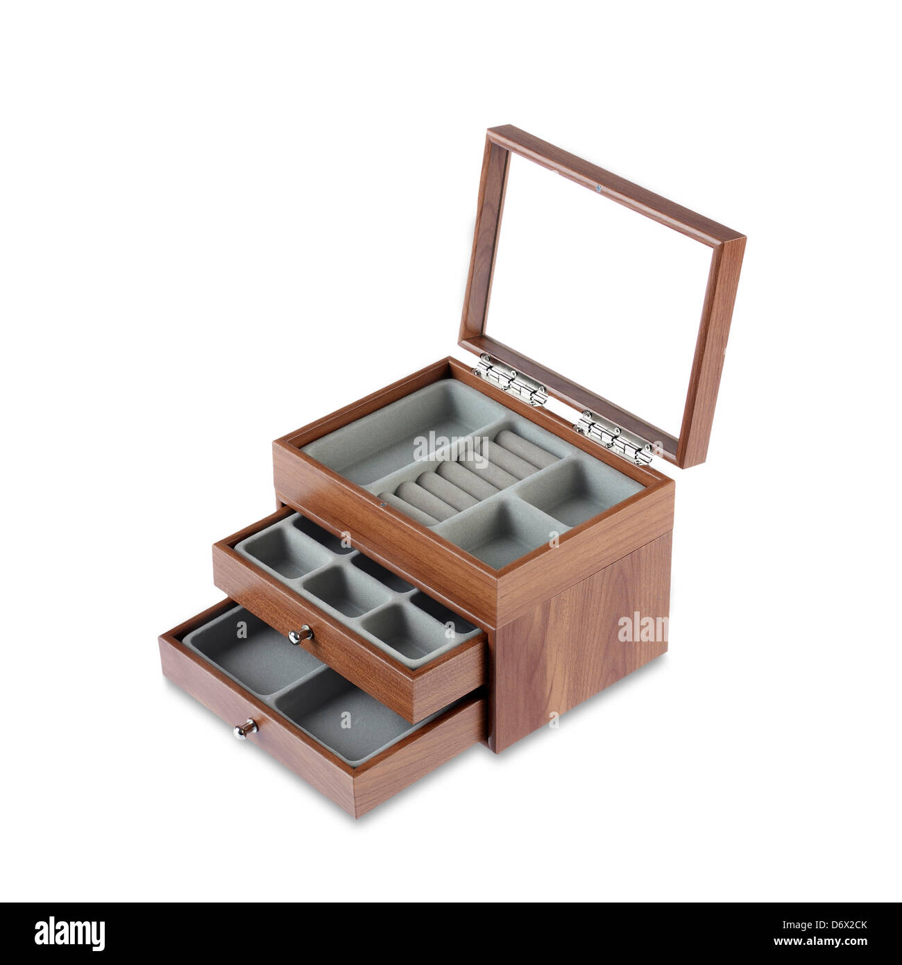 An empty wooden jewelry box Stock Photo