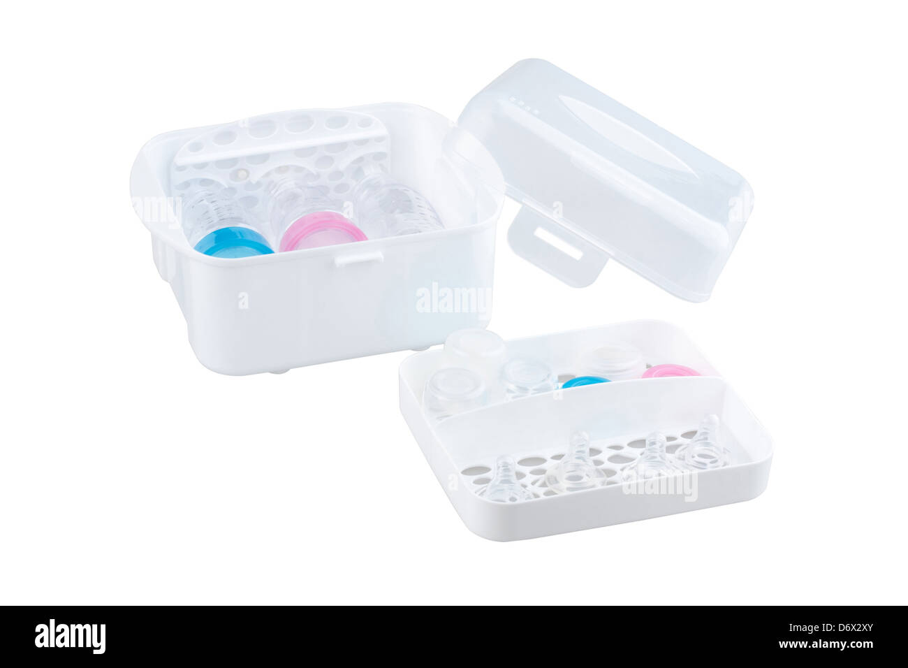hygiene plastic box for keeping baby milk bottles Stock Photo