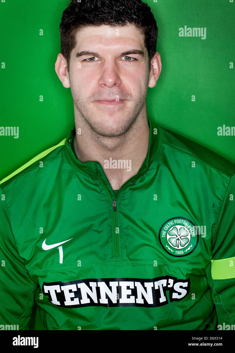 Portrait of Glasgow Celtic goalkeeper Fraser Forster, taken at the Celtic Training Centre, Lennoxtown, near Glasgow. Stock Photo