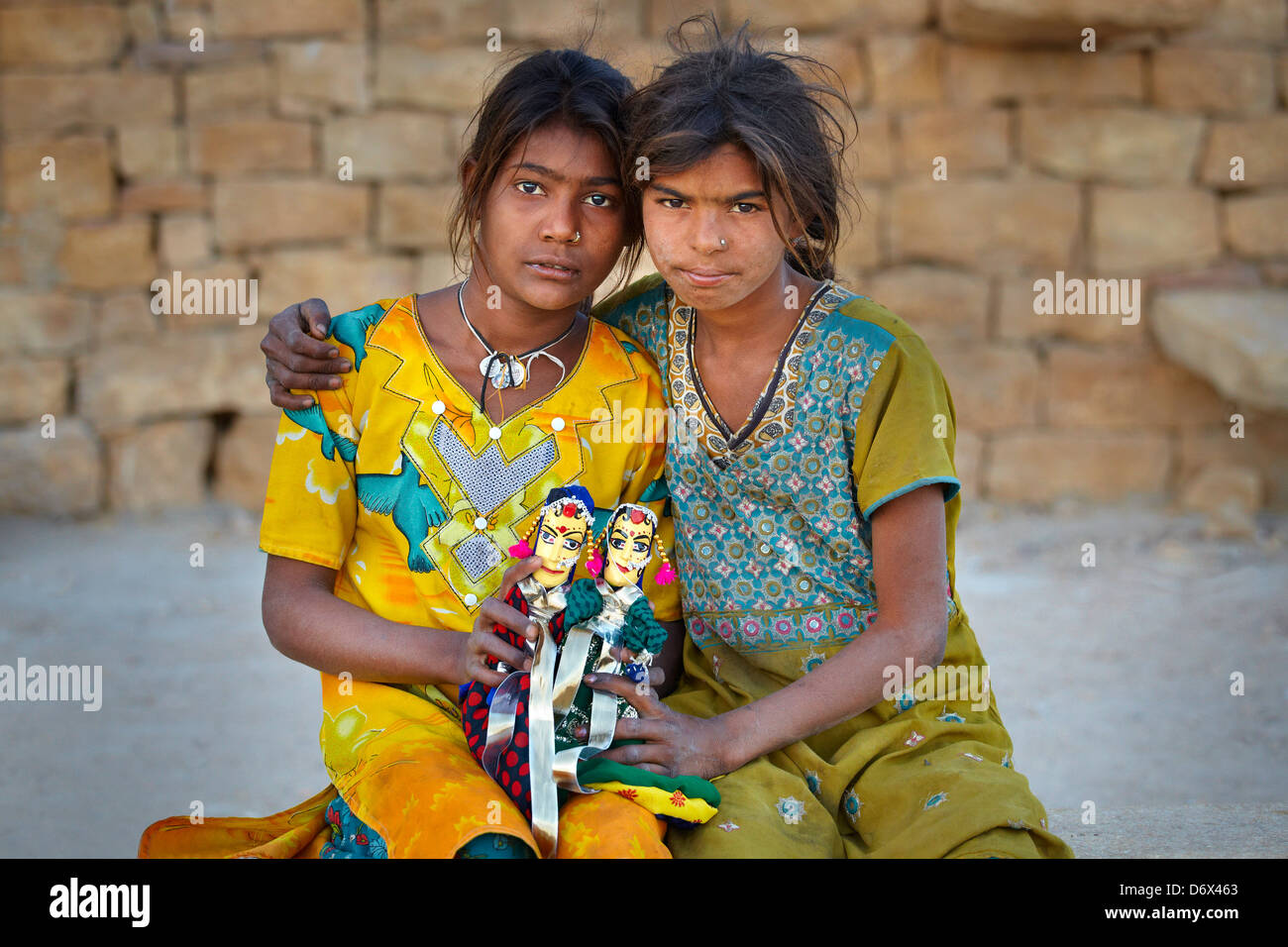 Portrait of young indian girls, Jaisalmer, India Stock Photo