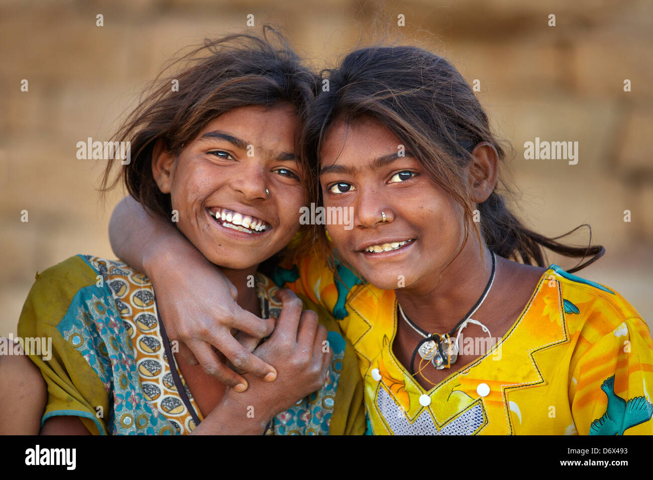 India children - Portrait of young india girls, Jaisalmer, India Stock Photo