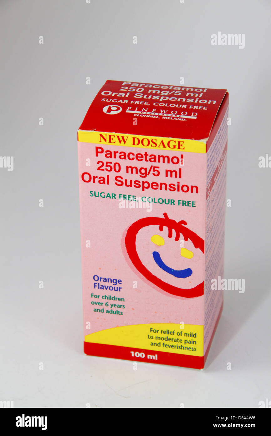 Paracetamol suspension painkiller for children in box Stock Photo Alamy