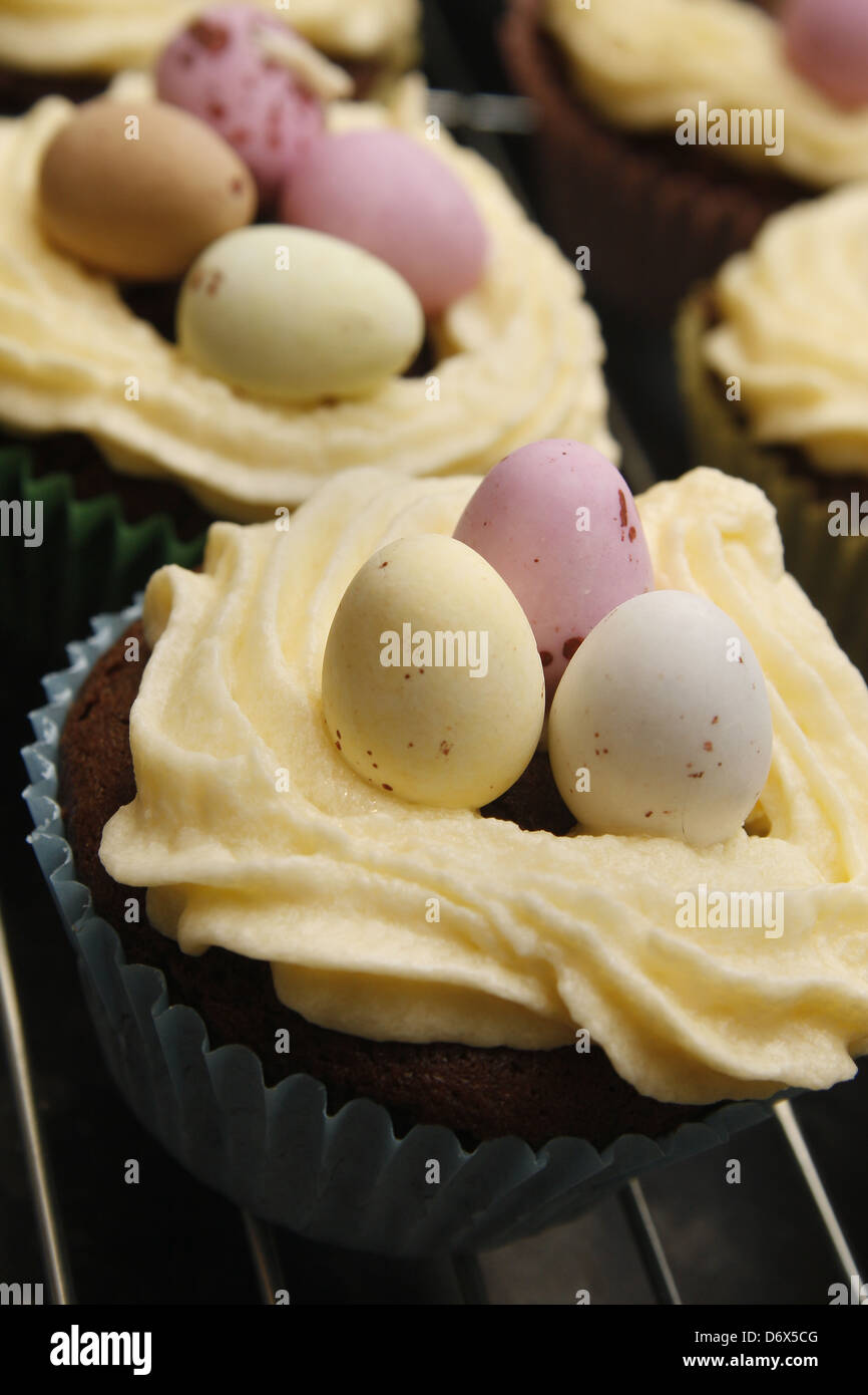 chocolate cupcakes with mini eggs and vanilla buttercream Stock Photo