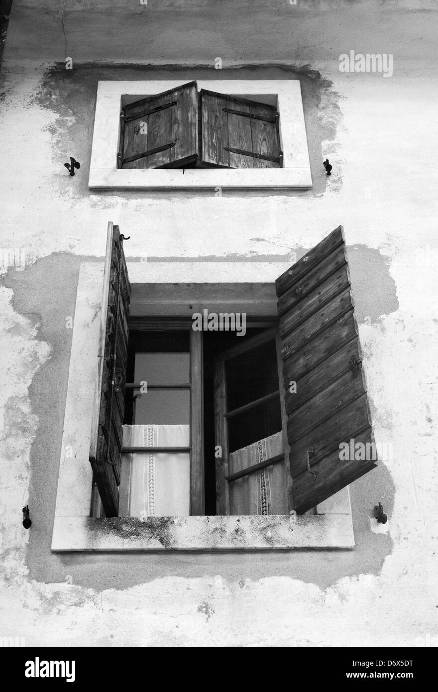 Windows of house, Fumane, Italy Stock Photo