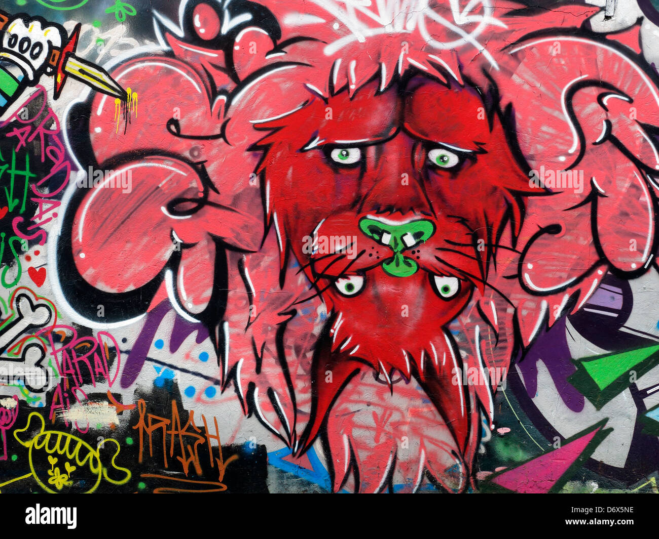 Fantasy street art graffiti of abstract lion in Bogota, Colombia. Stock Photo