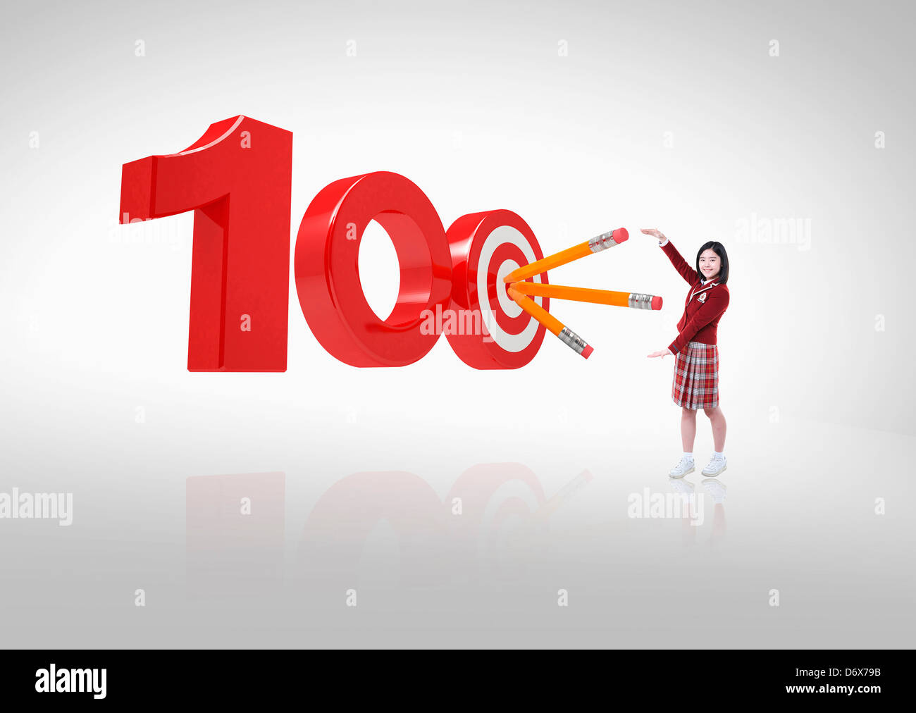 a student next to score 100 sign Stock Photo - Alamy