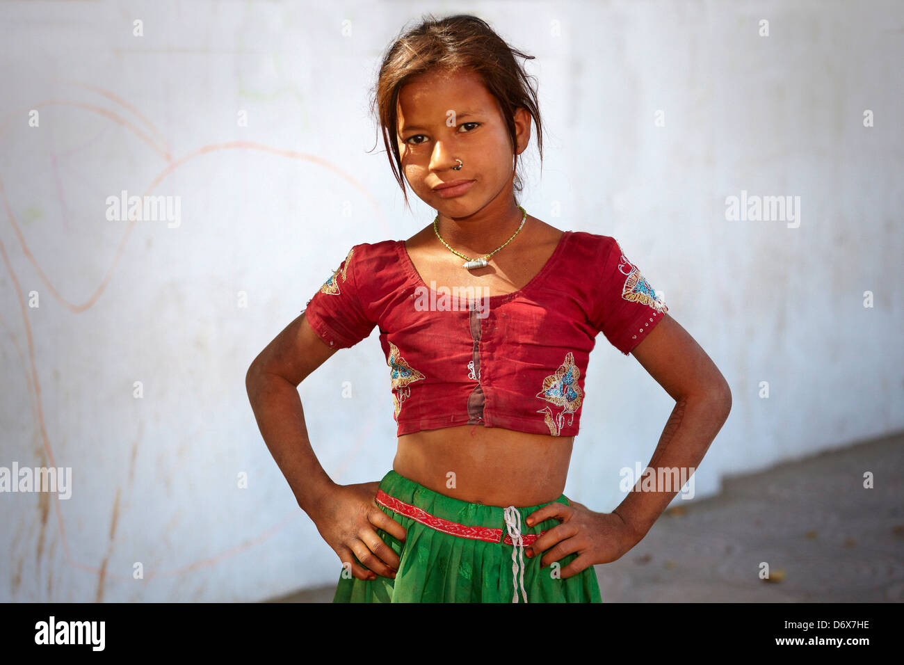 Portrait of a young indian child irl, Udaipur, Rajasthan, India Stock Photo