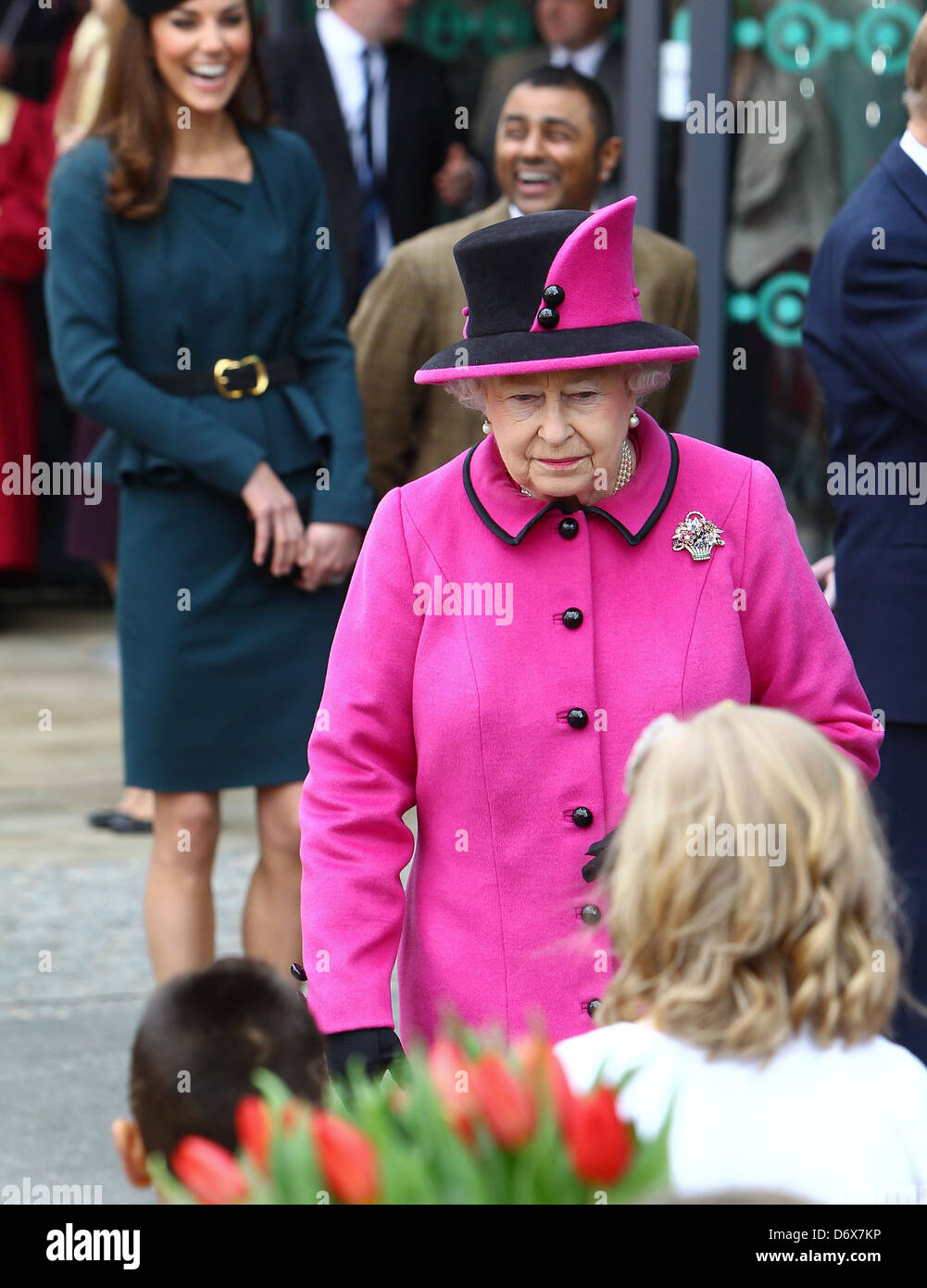 Queen Elizabeth II at De Montfort University during a visit to Leicester for her Diamond Jubilee Leicester, England - 08.03.12 Stock Photo
