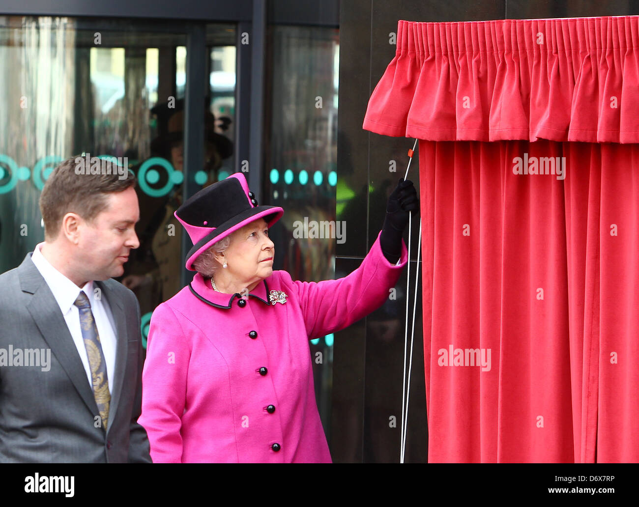 Queen Elizabeth II at De Montfort University during a visit to Leicester for her Diamond Jubilee Leicester, England - 08.03.12 Stock Photo