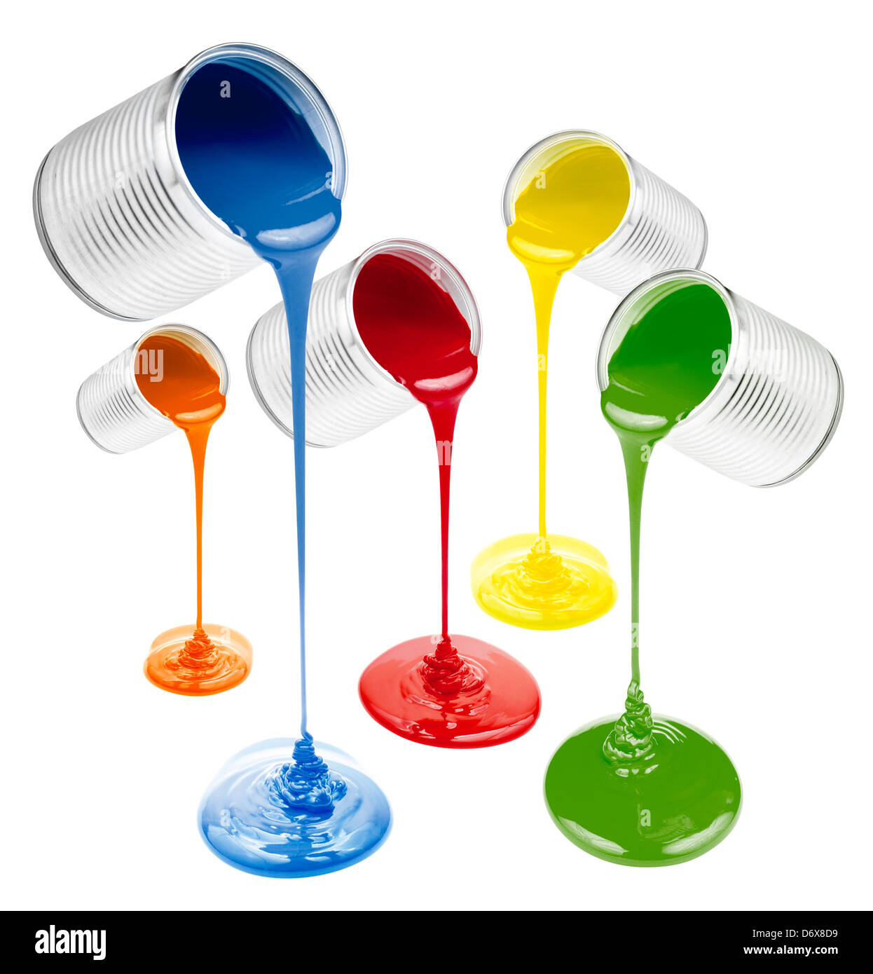 colorful liquid paints poured out isolated Stock Photo