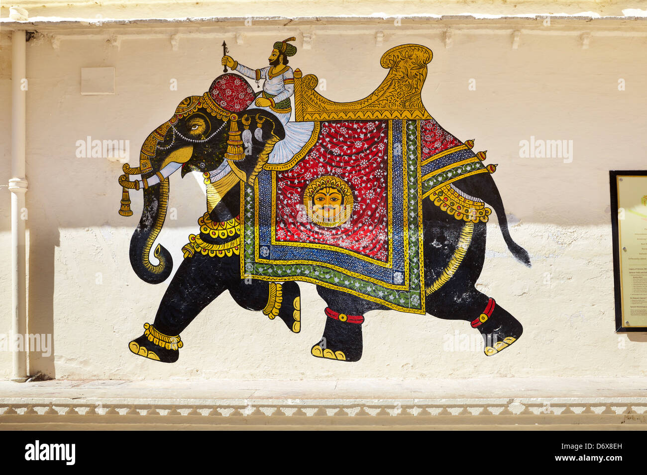 Elephant art painting on the wall of the Udaipur City Palace, Udaipur, Rajasthan, India Stock Photo