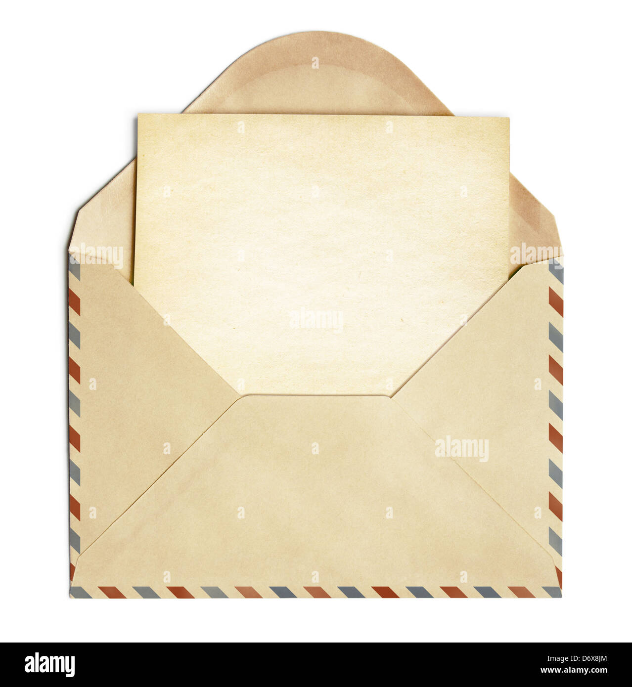 retro envelope with old blank paper sheet isolated on white Stock Photo