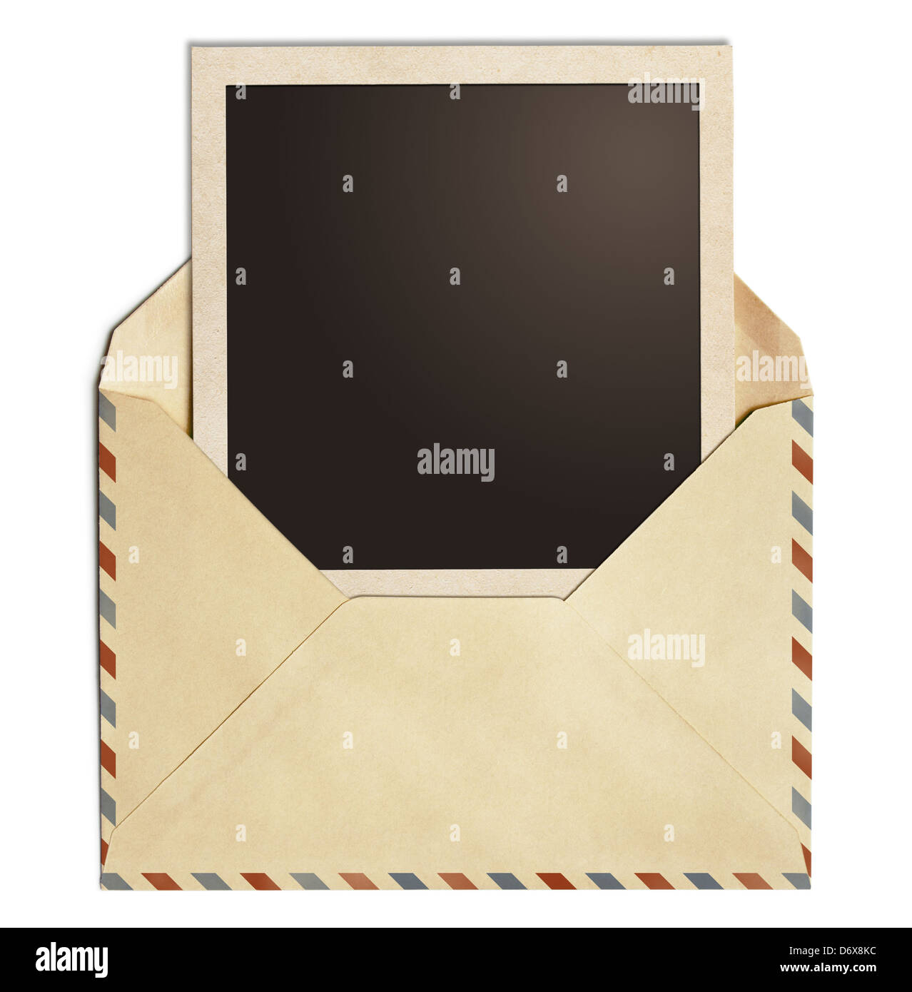 old air post envelope with polaroid photo frame isolated on white Stock Photo