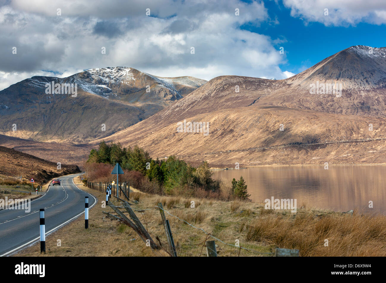 A view over Loch Ainort towards Beinn Dearg Mhor in the Cuillin Hills on the Scottish Isle of Skye, Highland, UK, Europe. Stock Photo