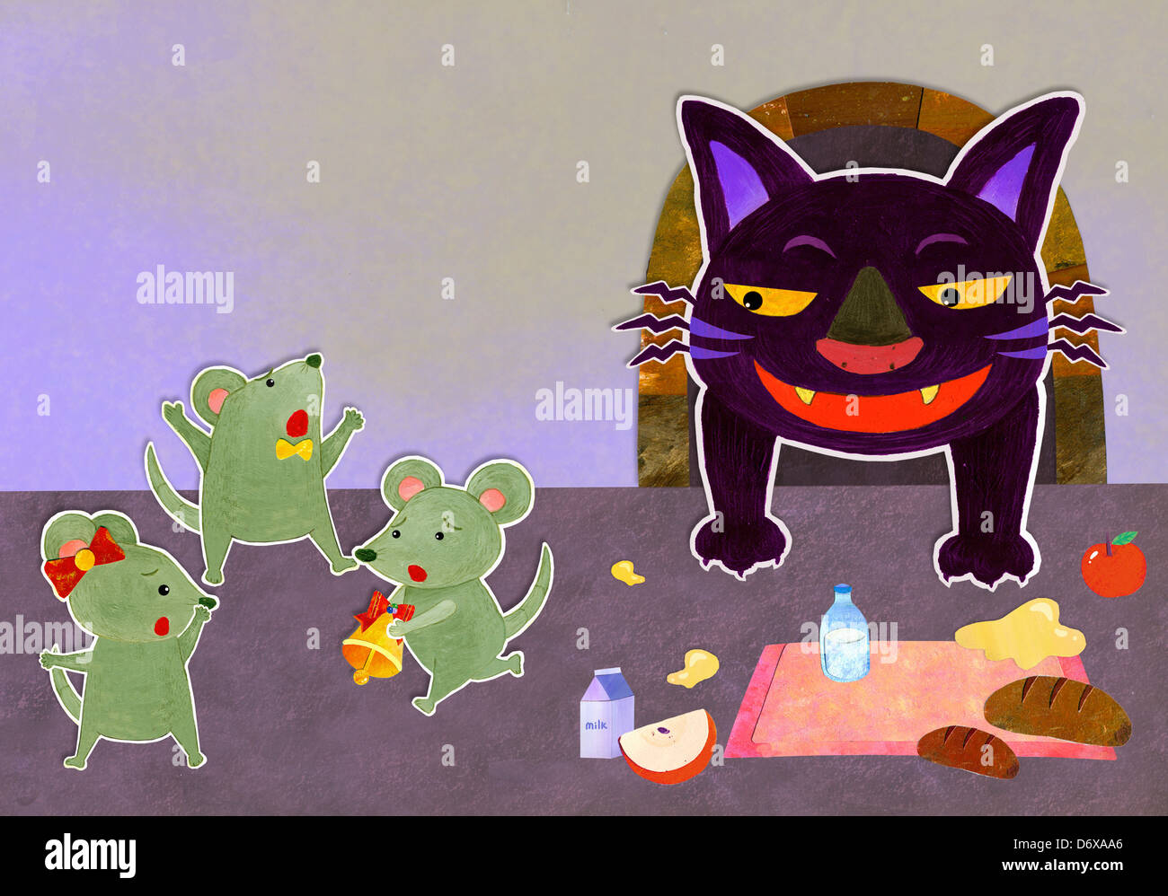 illustration of cat scaring away mice Stock Photo Alamy