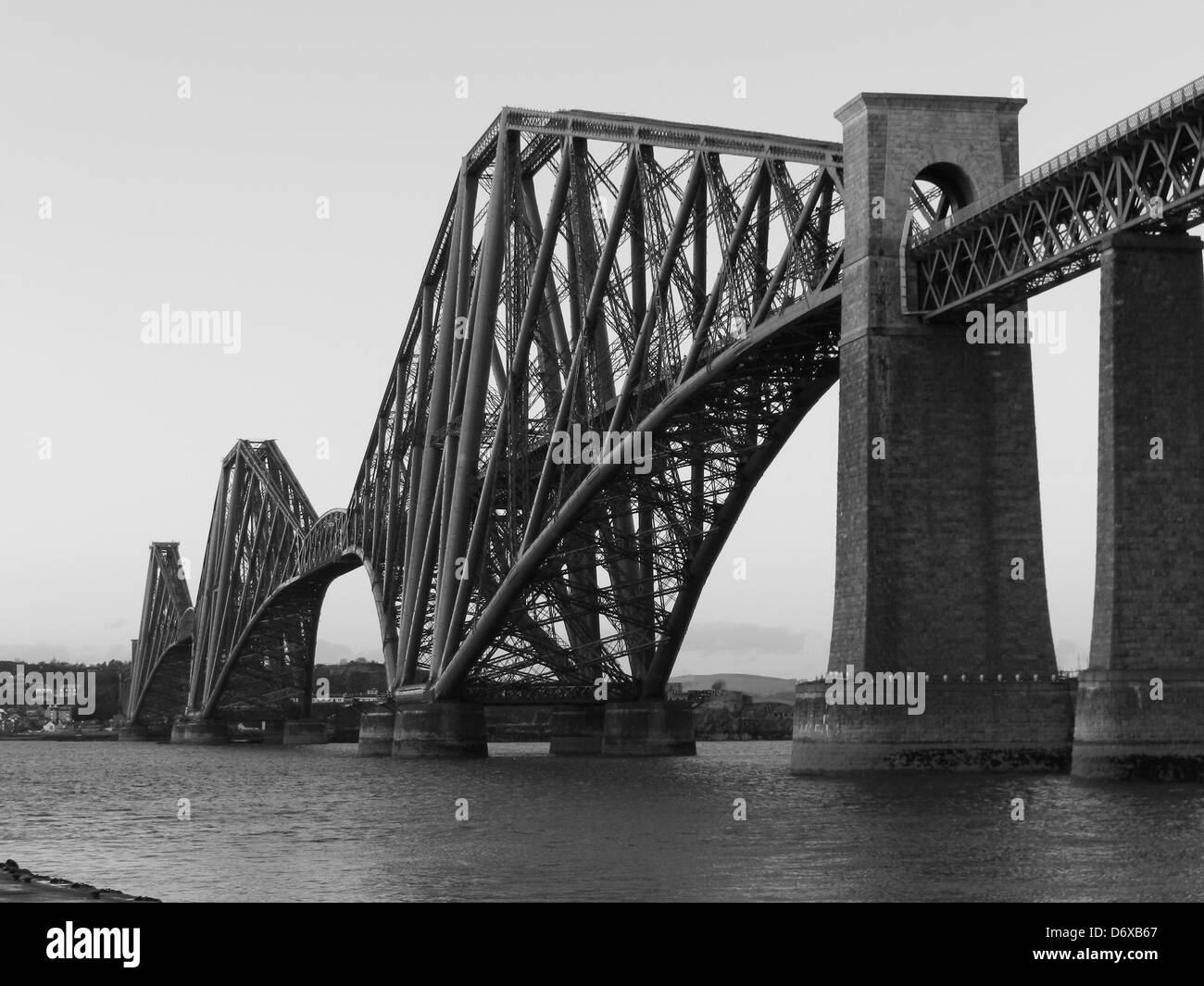 Scotland's Forth Rail Bridge in Black and White Stock Photo