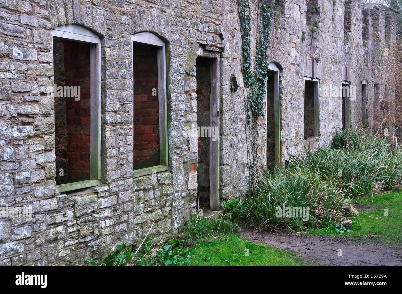 A view of some deserted and ruined cottages at Tyneham village, Dorset Stock Photo