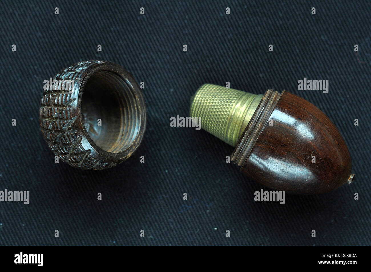 A beautiful antique acorn thimble case Stock Photo