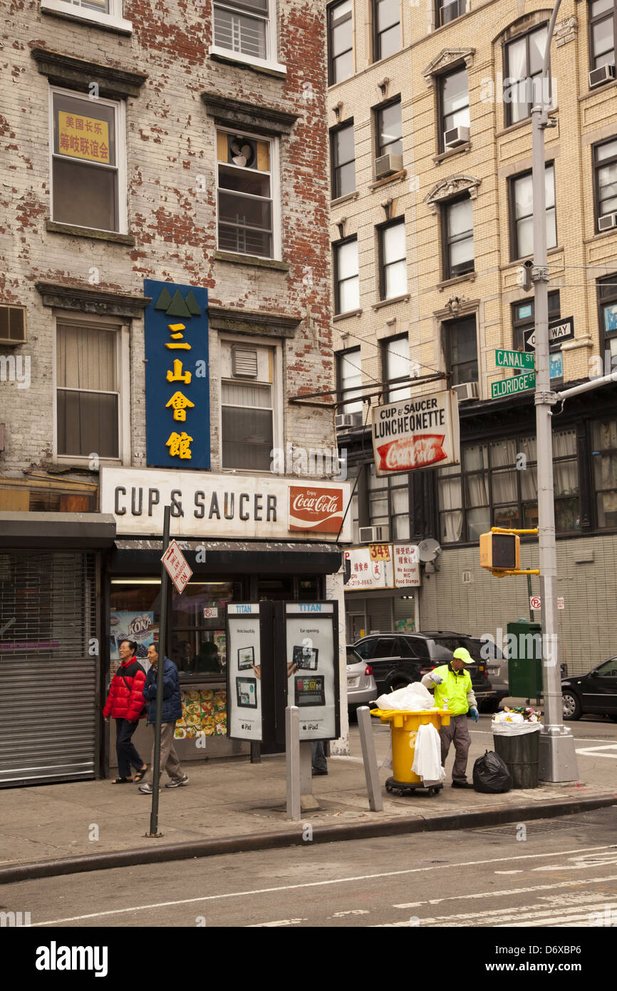 The classic Cup & Saucer Diner on Canal Street on the Lower East Side has been the same for decades. NYC Stock Photo