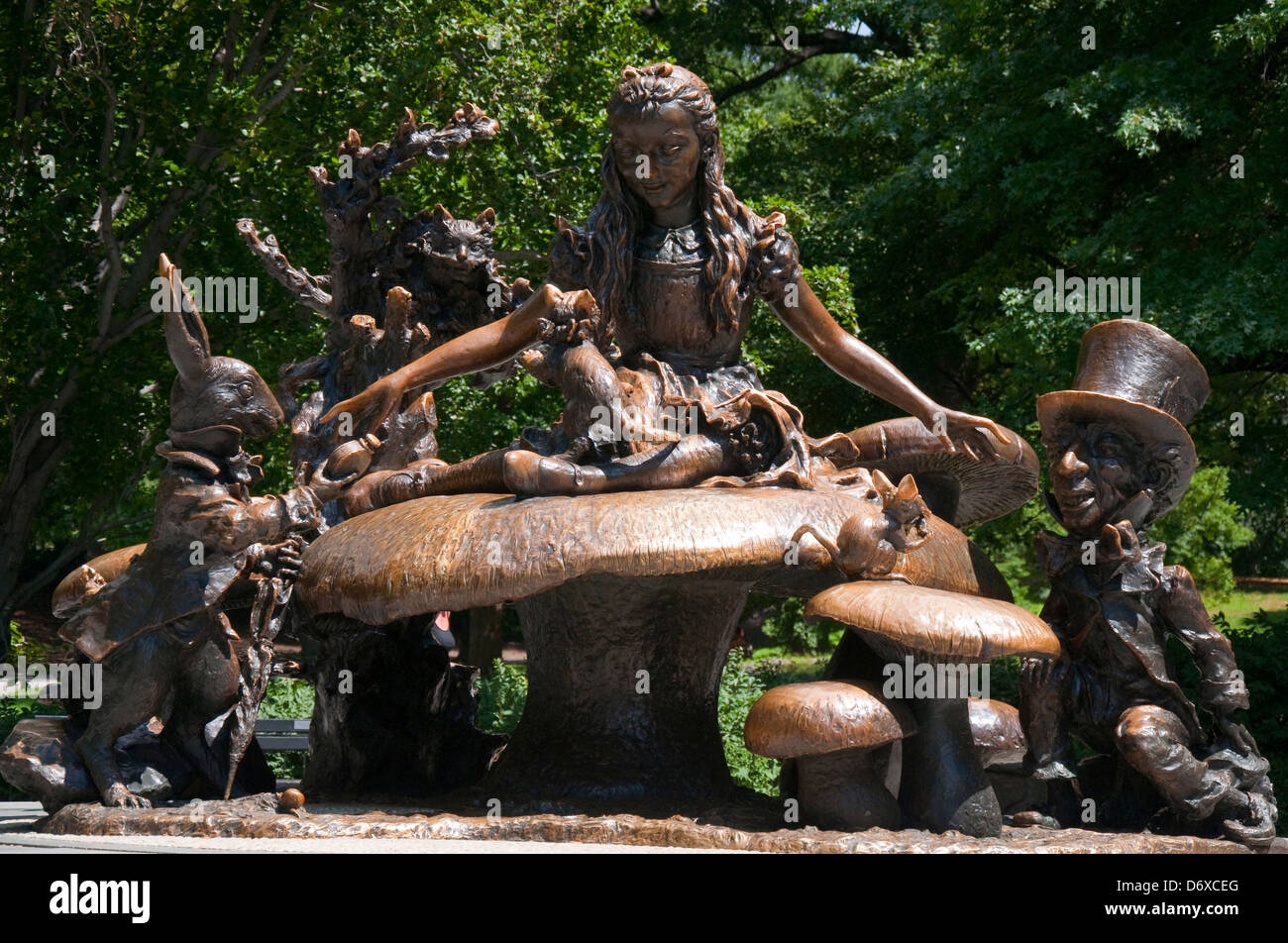 Sculpture of Alice in Wonderland on the North side of Central Park, New York City USA Stock Photo