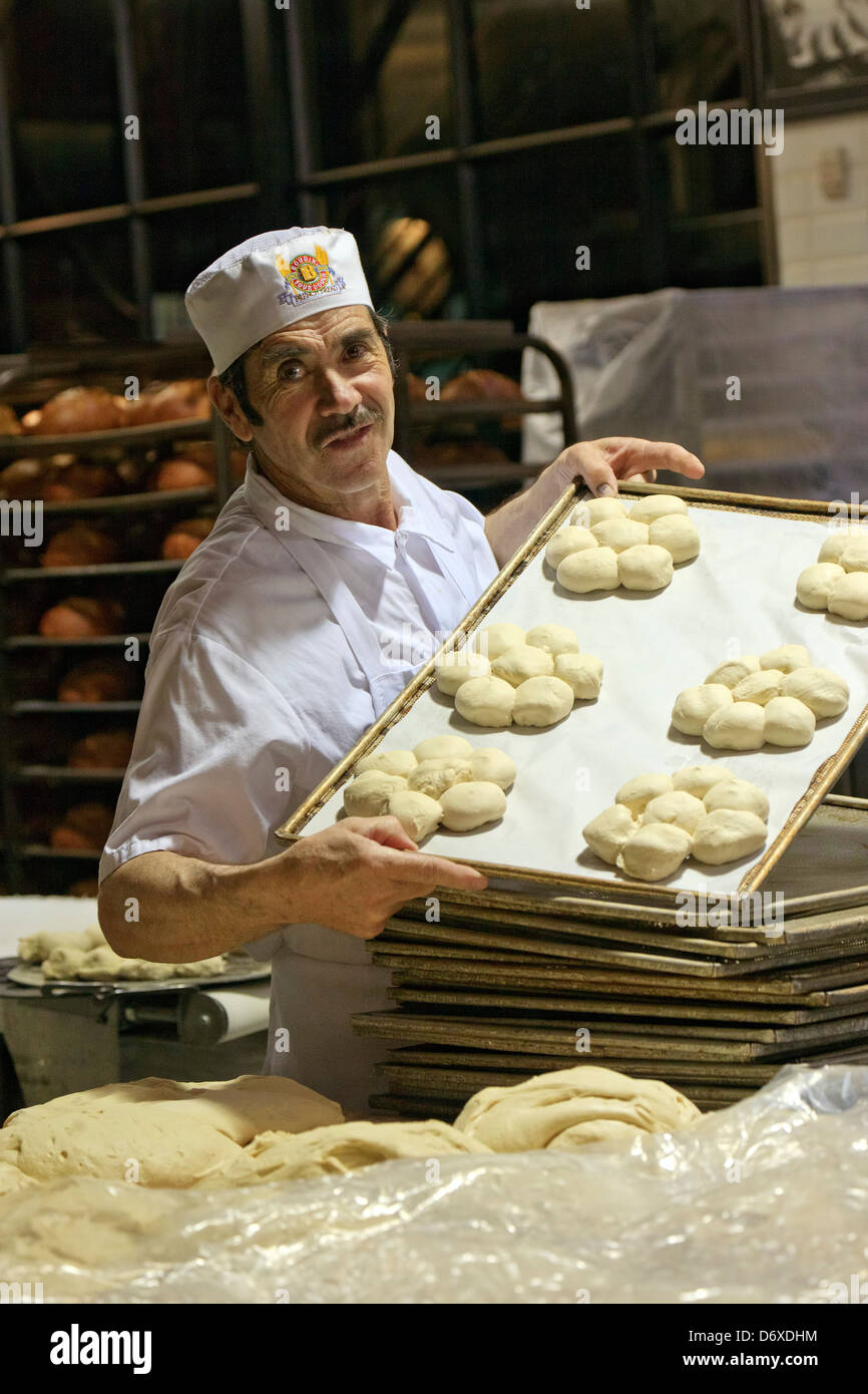 Baker making sourdough bread, Boudin Bakery, Fisherman's Wharf, San