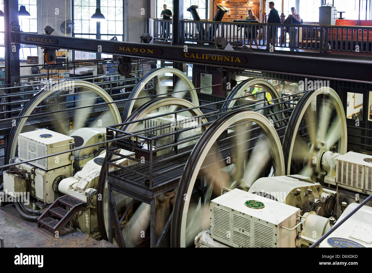 Winding wheels and engines, San Francisco Cable Car Museum, San Francisco, California USA Stock Photo