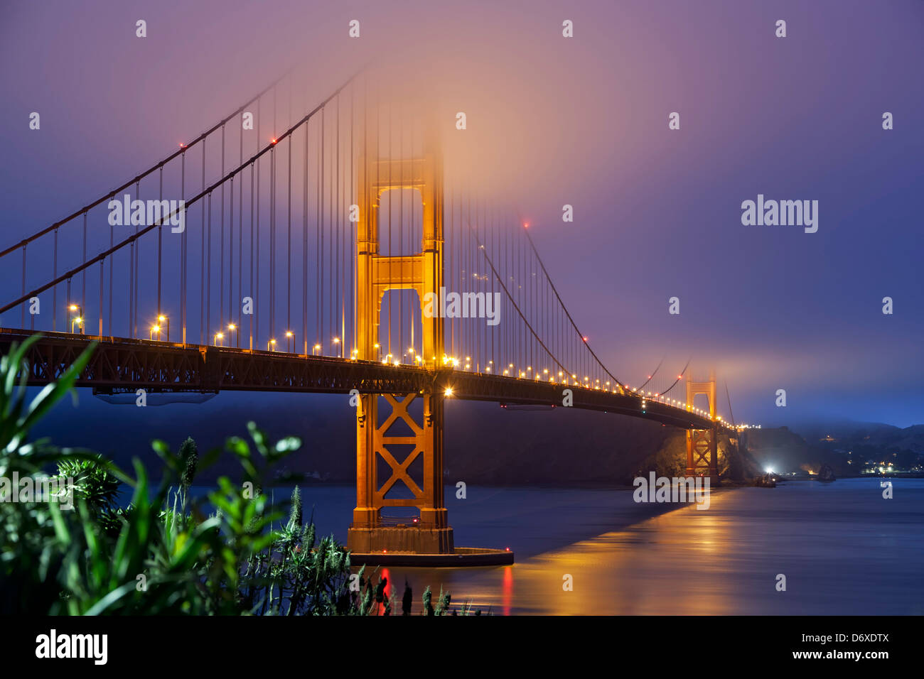 Golden Gate Bridge under fog, San Francisco, California USA Stock Photo