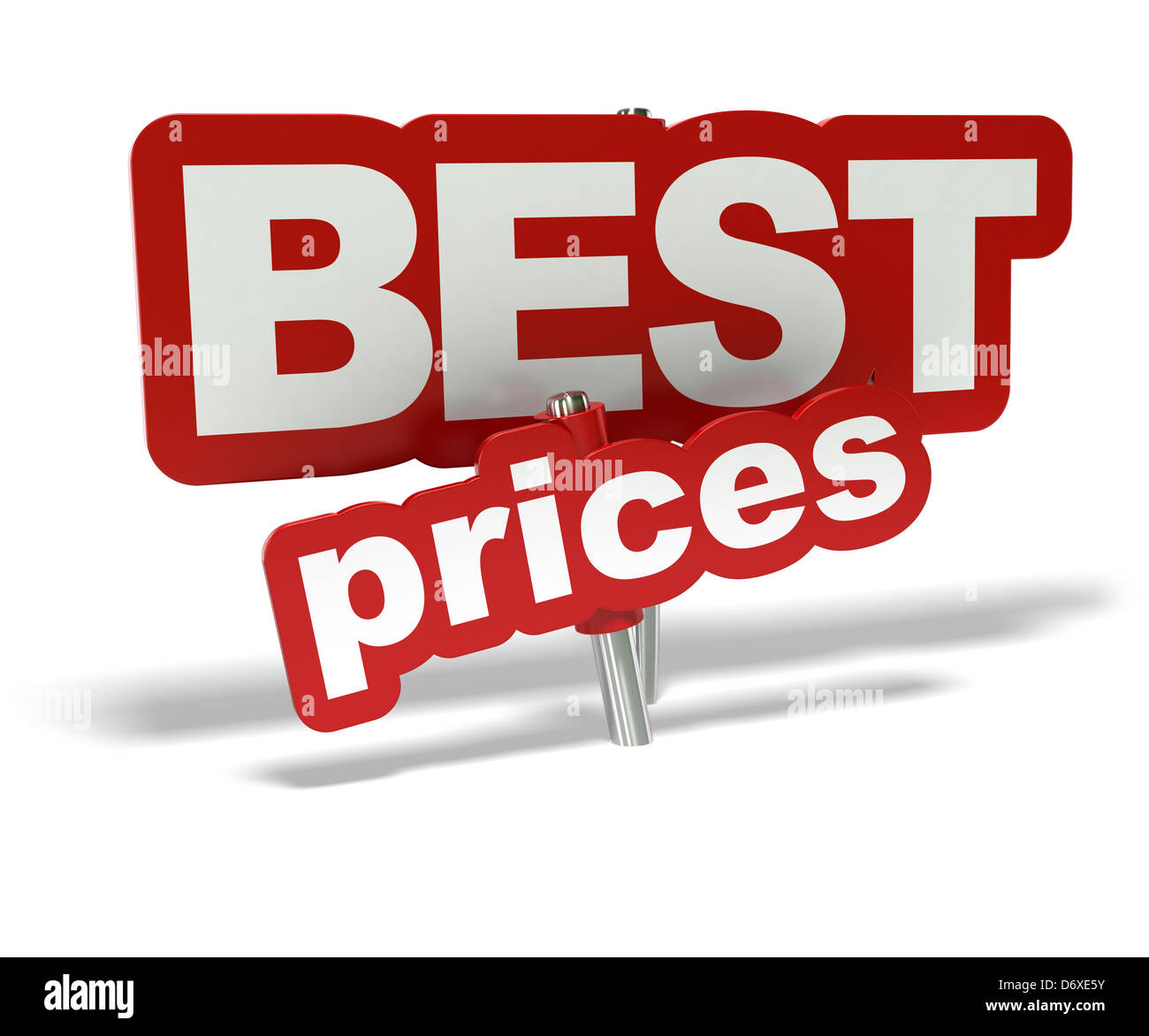 red best prices tag over a white background Stock Photo