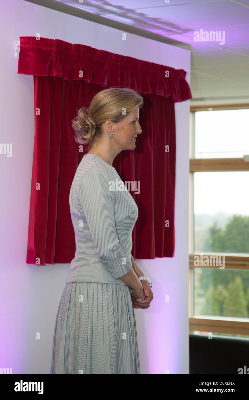 Sophie, Countess of Wessex GCVO, DStJ, wife of Prince Edward, Earl of Wessex at the unveiling of a plaque at the official opening of the Whiston multi-million pound Hospital,  one of the largest acute hospitals in Merseyside. The Plastic Surgery Unit at Whiston Hospital provides world class care to patients from across Merseyside, Cheshire, North Wales and the Isle of Man. Stock Photo