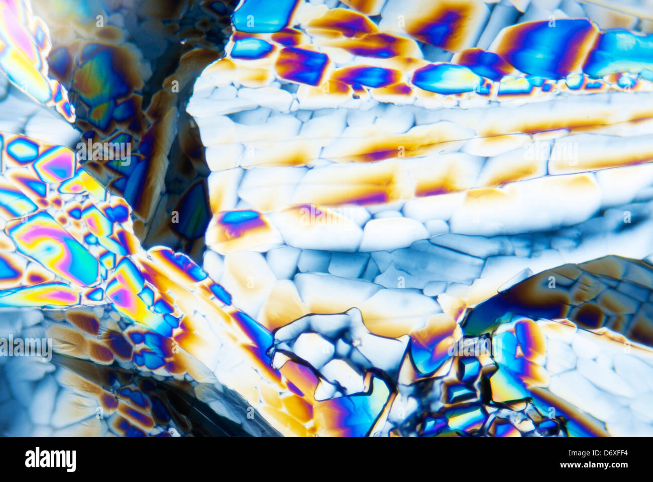 Microcrystals of Magnesiumsulfat Heptahydrat in polarized light Stock Photo