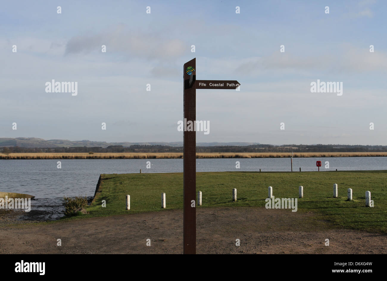 Fife Coastal path signpost River Tay near Newburgh Scotland April 2013