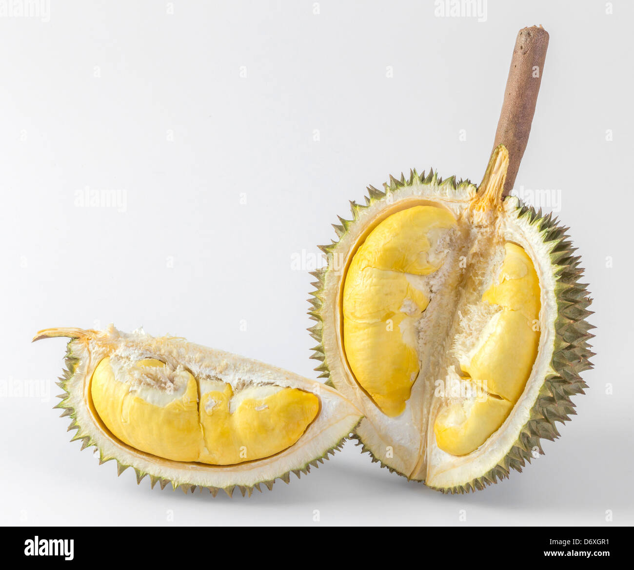Thai durian portion isolated on white background Stock Photo - Alamy
