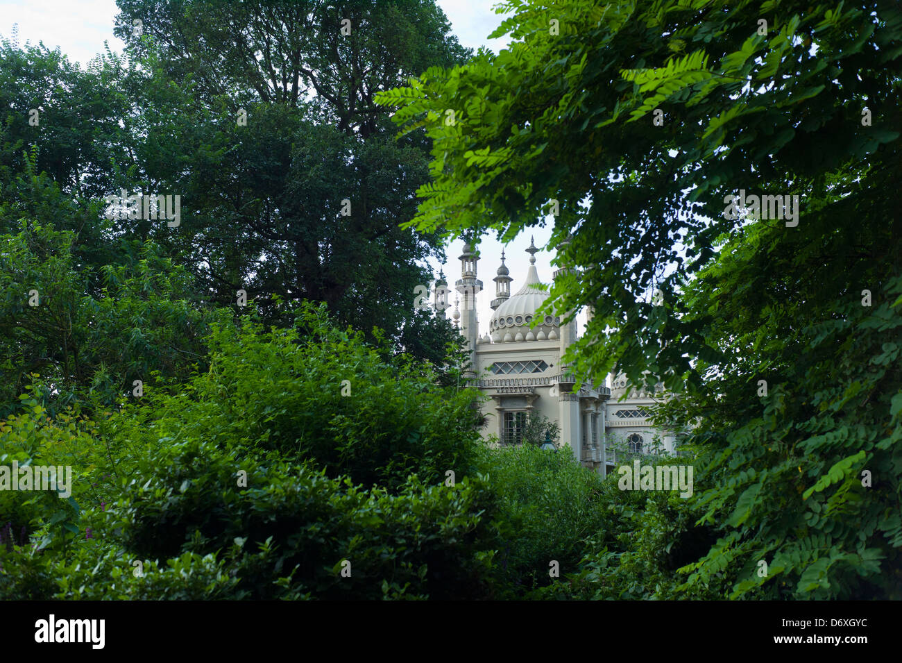 Brighton Royal pavilion through trees, unusual viewpoint Stock Photo