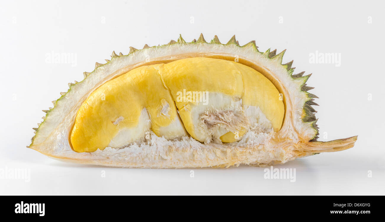 Thai durian portion isolated on white background Stock Photo - Alamy