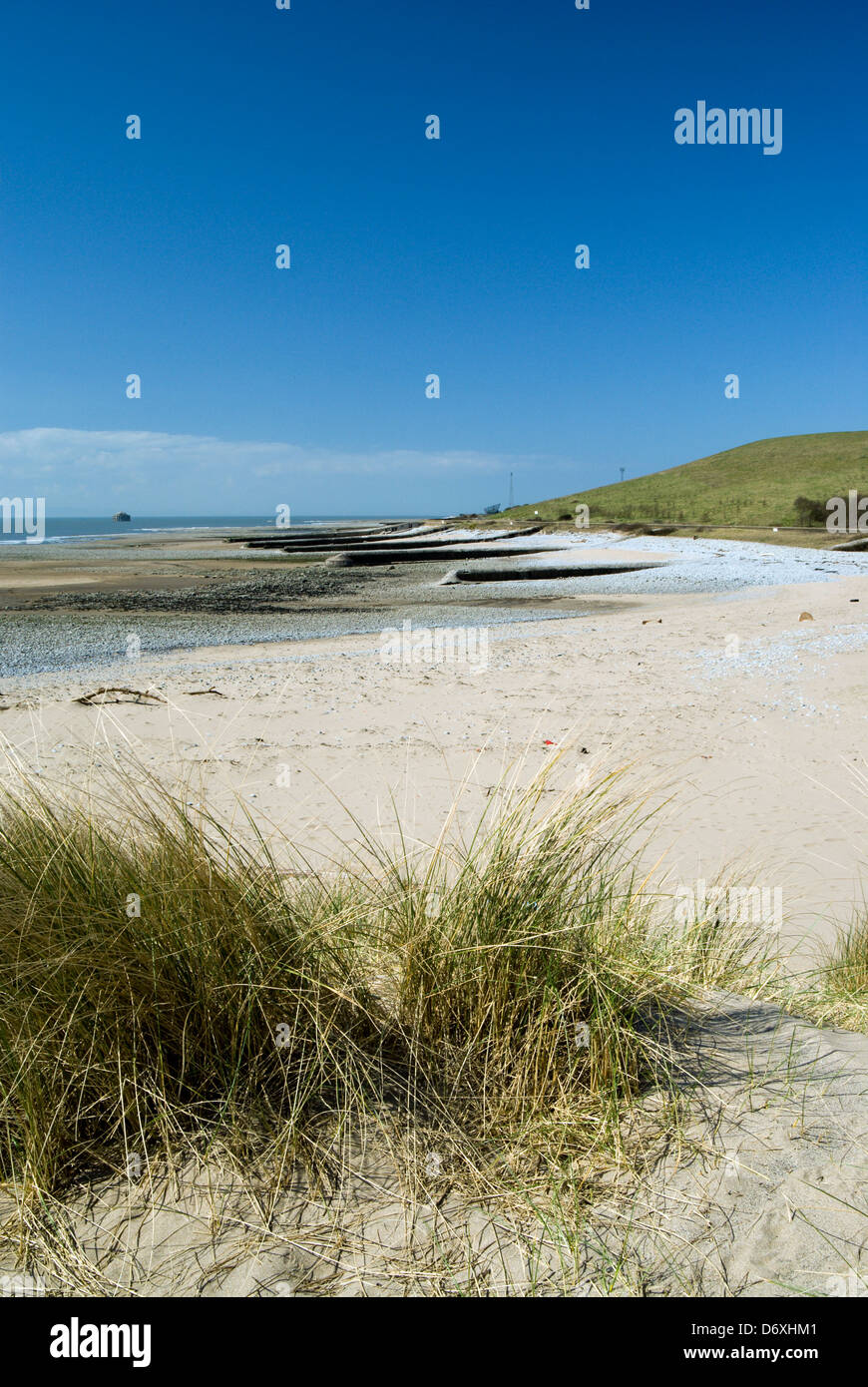 sand dunes and beach aberthaw saltmarsh nature reserve rhoose vale of  glamorgan south wales Stock Photo