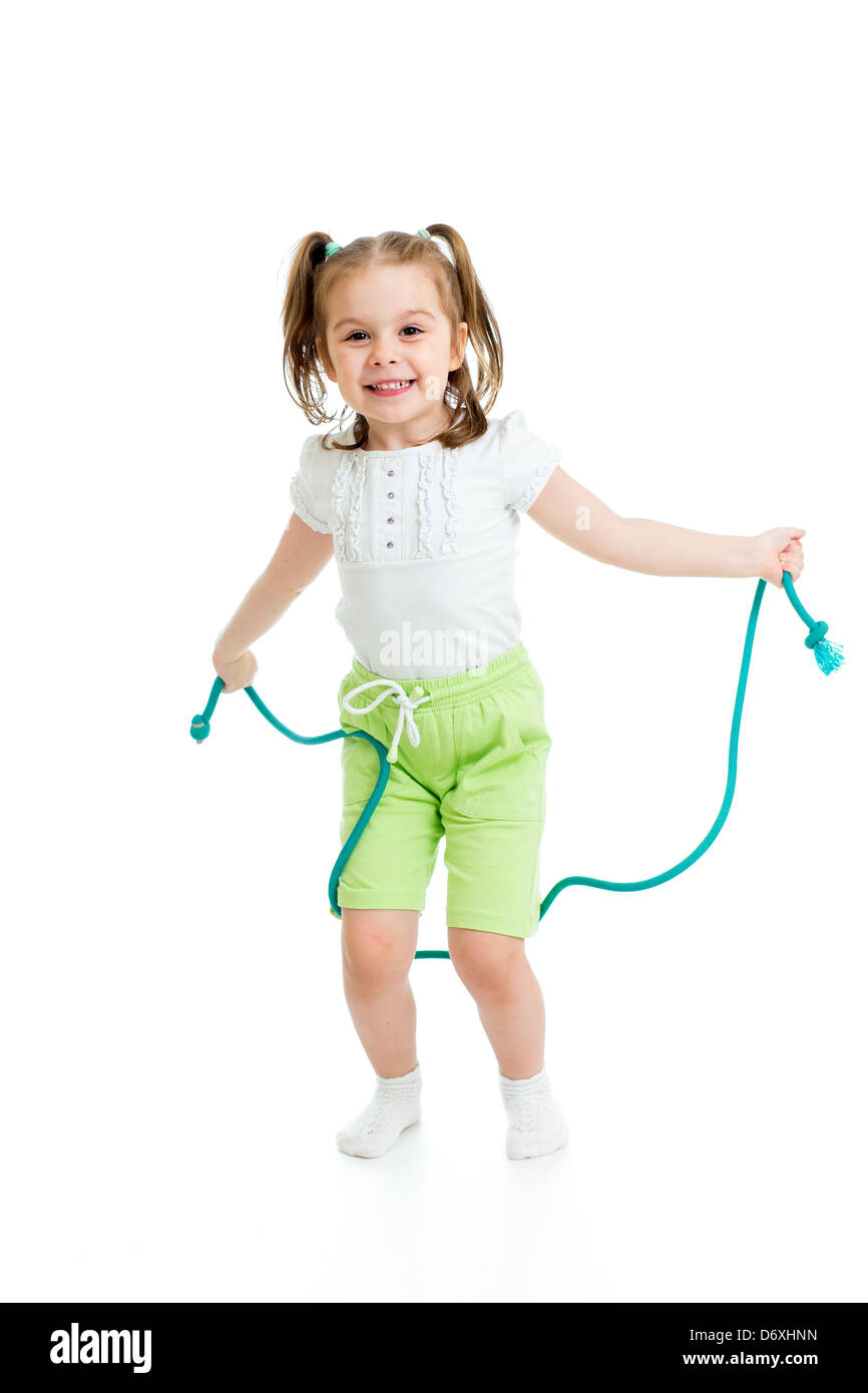 kid girl jumping with rope isolated Stock Photo