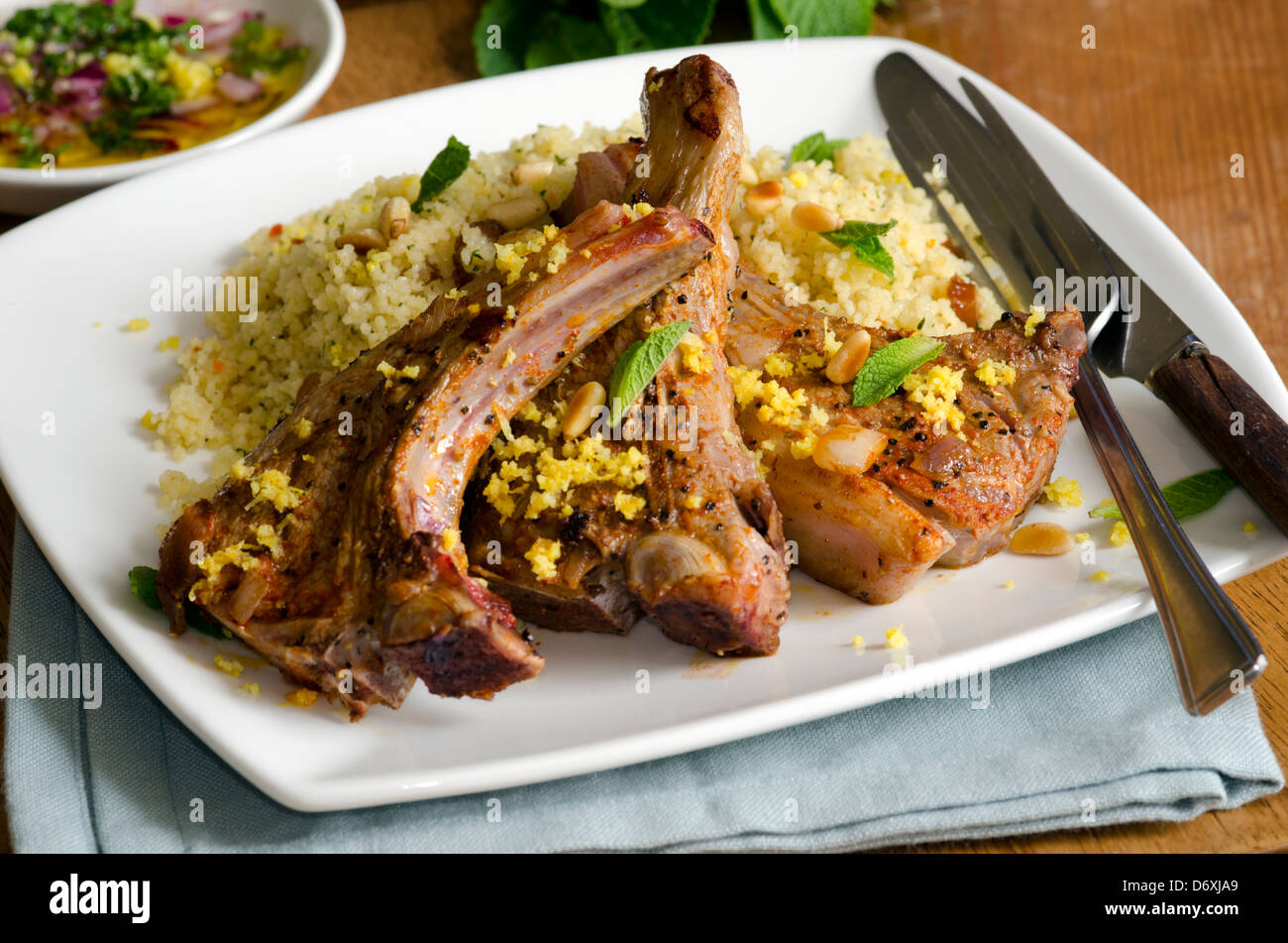 Lamb chops with couscous Stock Photo Alamy