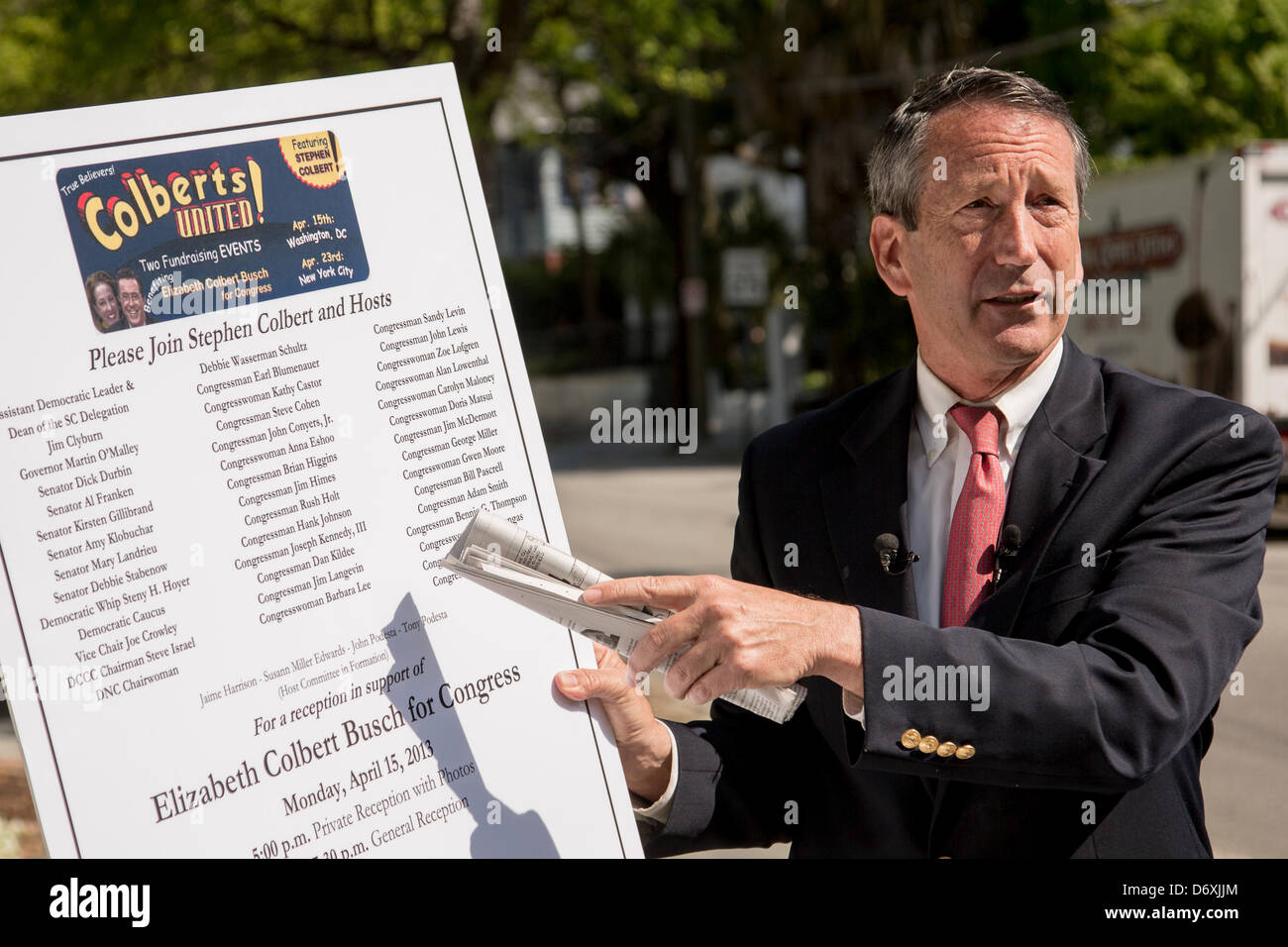 Former South Carolina Governor Mark Sanford during a campaign event on April 24, 2013 in Charleston, South Carolina. During the event Sanford debated a cardboard cutout of House Minority Leader Nancy Pelosi. Stock Photo