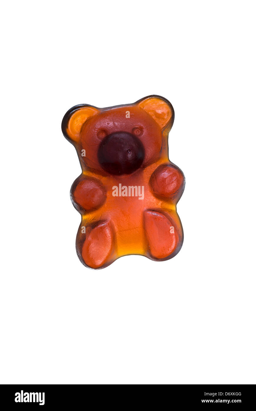 Fruit Gum, shaped like a Teddy Bear on white background Stock Photo