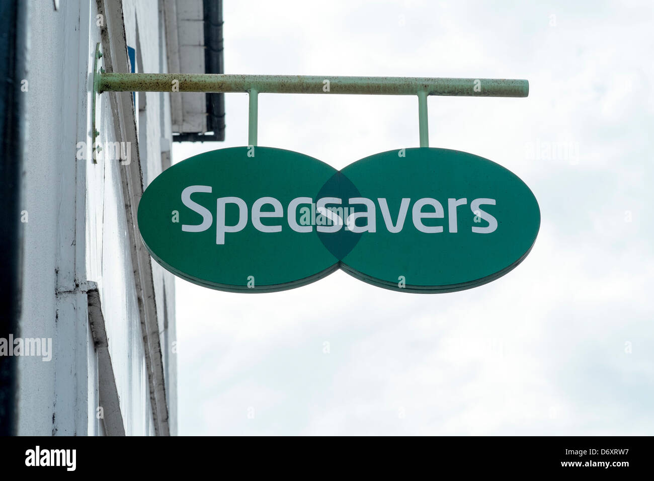 Looking up at Specsavers opticians  sign and logo Stock Photo