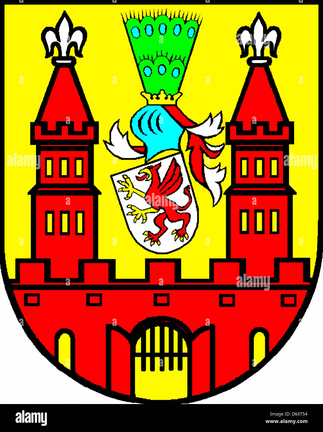 Coat of arms of the German city Demmin in Mecklenburg-Western Pomerania. Stock Photo