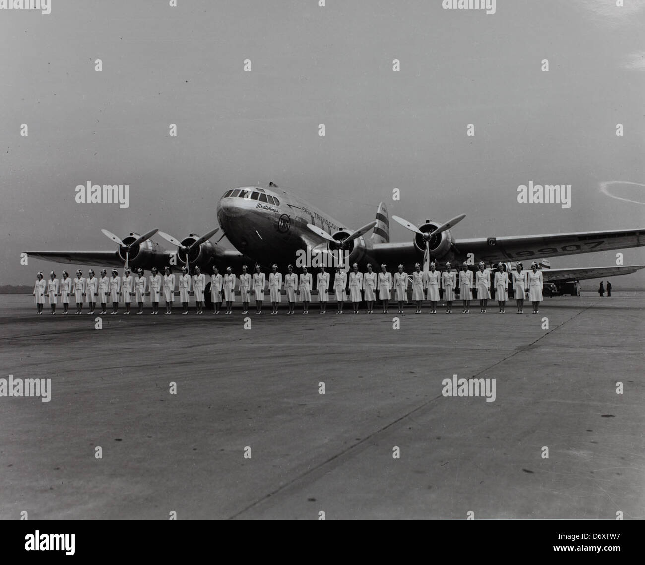 Stewardess in front of Stratoliner Stock Photo - Alamy