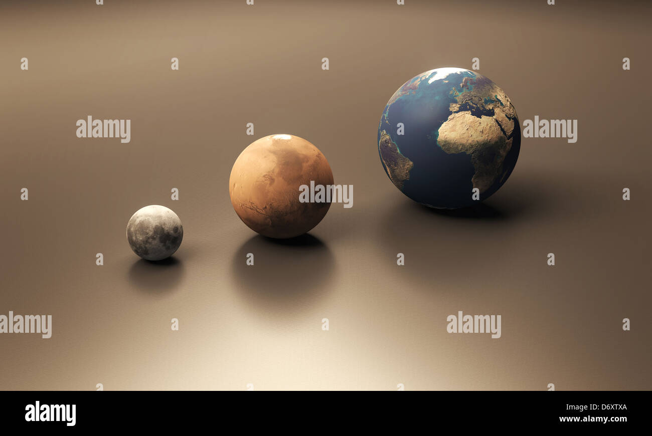 A rendered size comparison sheet between the planet earth earth moon