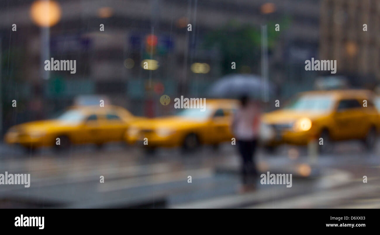 New York taxis under rain Stock Photo