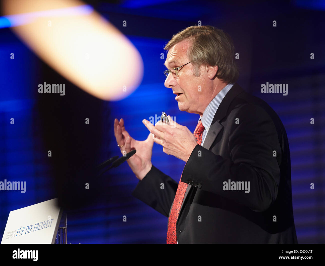 Berlin, 24 April, 2013. Gabor Steingart, a managing director of the newspaper 'Handelsblatt', holds the seventh 'Speech on Freedom at the Brandenburg Gate'. His topic: 'Our market economy and its enemies.' Wolfgang Gerhardt (FDP) gives the opening speech. Stock Photo